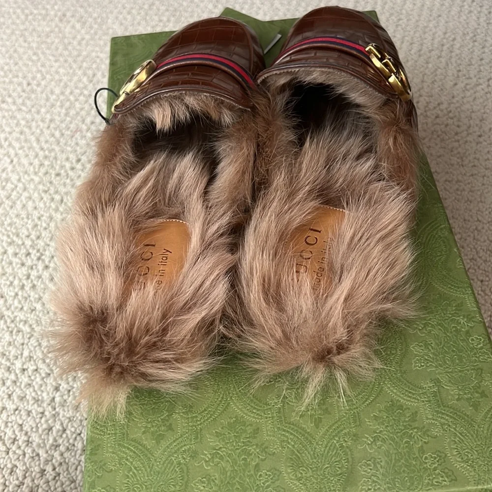 NWT- Gucci crocodile Princetown shearling mules 😍 - Picture 4 of 11